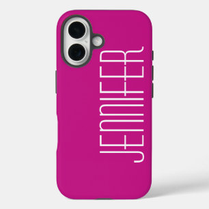 Hot Pink Minimalist, Jumbo Custom Name, Elegant iPhone 16 Case