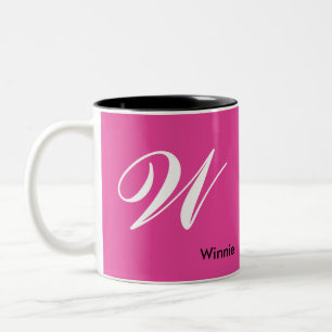 Hot Pink Minimalist Monogram Custom Name Two-Tone Coffee Mug