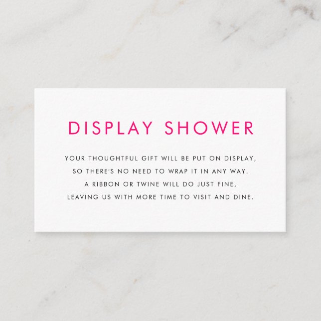 Hot Pink Minimalist Typography Display Shower Enclosure Card (Front)