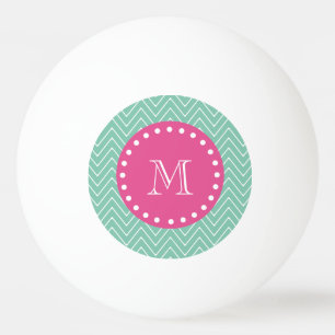 Hot Pink, Mint Green Chevron Your Monogram Ping Pong Ball