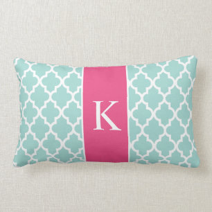 Hot Pink Mint Green Moroccan Custom Monogram Lumbar Cushion