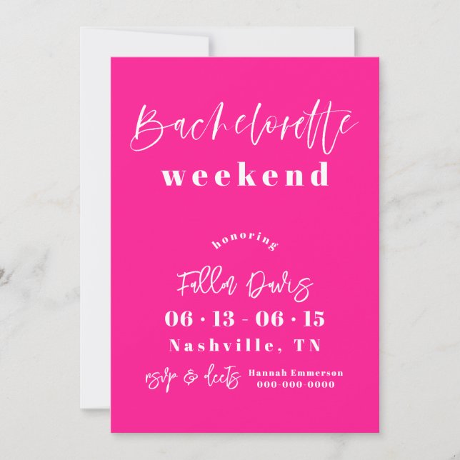Hot Pink Modern Bachelorette Invite Itinerary (Front)