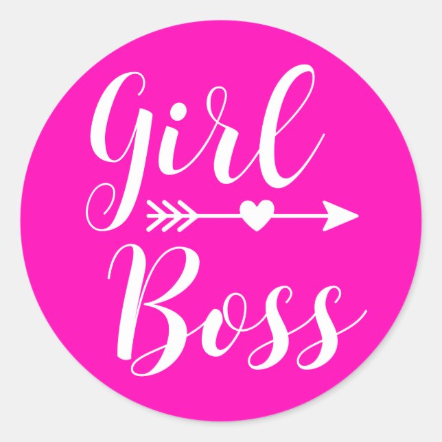 Hot Pink Modern Girl Boss Classic Round Sticker (Front)