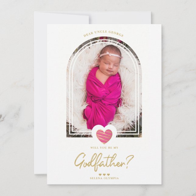 Hot Pink Modern Heart Golden Fake Effect Godfather (Front)