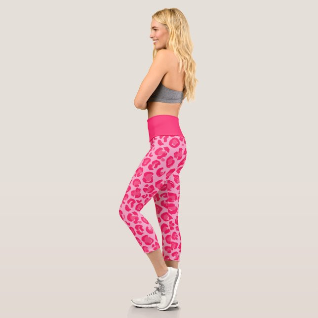Hot Pink Modern Leopard Pattern Capri Leggings (Left)