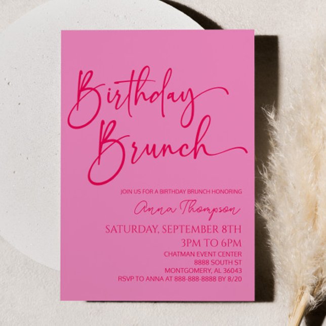 Hot Pink Modern Minimalist Birthday Brunch Party Invitation (Creator Uploaded)
