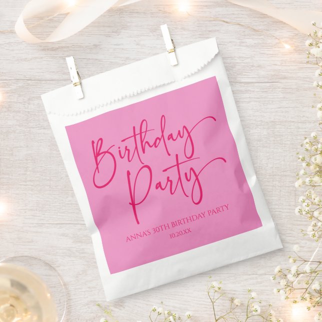 Hot Pink Modern Minimalist Birthday Party Favour Bag (Clipped)