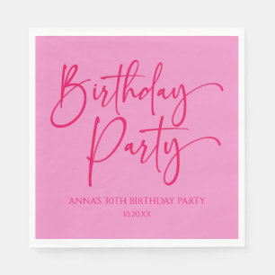 Hot Pink Modern Minimalist Birthday Party Napkin
