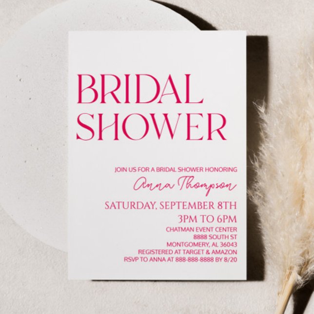 Hot Pink Modern Minimalist Bridal Shower  Invitation (Creator Uploaded)