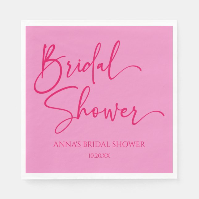 Hot Pink Modern Minimalist Bridal Shower Napkin (Front)