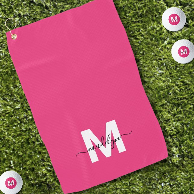 Hot Pink Modern Monogram Golf Towel (Hot Pink Monogram Golf Towel)