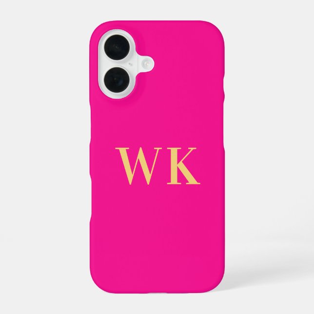 Hot Pink Modern Monogram Initials iPhone 16 Case (Back)