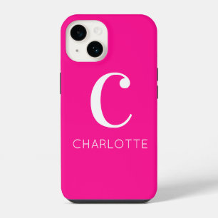 Hot Pink Modern Monogram iPhone 14 Case