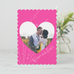 Hot Pink Modern Photo Heart Frame Save The Date Invitation