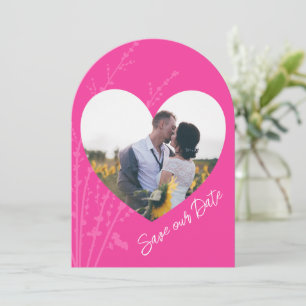 Hot Pink Modern Photo Heart Frame Save The Date Invitation