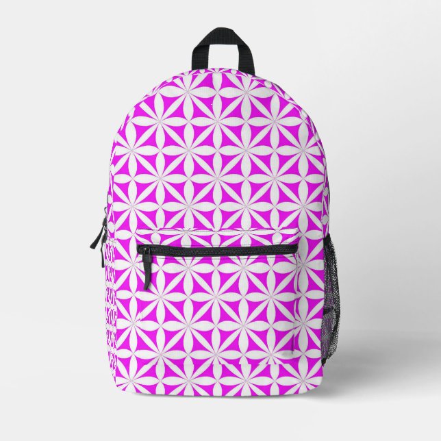 Hot Pink Modern / Retro Flower Print  Printed Backpack (Front)