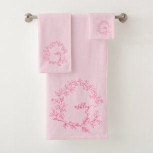 Hot Pink Modern Script Girly Monogram Name Bath Towel Set