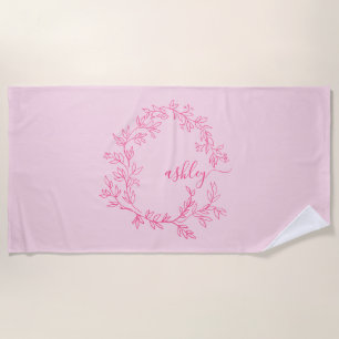 Hot Pink Modern Script Girly Monogram Name Beach Towel