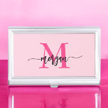 Hot Pink Modern Script Girly Monogram Name Business Card Holder<br><div class="desc">Make a professional statement with our Hot Pink Modern Script Girly Monogram Name Business Card Case! This sleek and stylish case features a bold hot pink design, personalised with your name in an elegant modern script for a chic, custom touch. Perfect for carrying and protecting your business cards, it combines...</div>