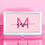 Hot Pink Modern Script Girly Monogram Name Business Card Holder<br><div class="desc">Make a professional statement with our Hot Pink Modern Script Girly Monogram Name Business Card Case! This sleek and stylish case features a bold hot pink design, personalised with your name in an elegant modern script for a chic, custom touch. Perfect for carrying and protecting your business cards, it combines...</div>