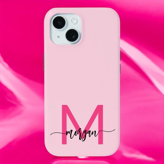 Hot Pink Modern Script Girly Monogram Name Case-Mate iPhone Case (Creator Uploaded)