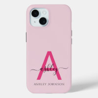 Hot Pink Modern Script Girly Monogram Name