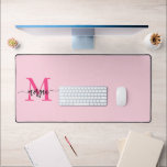 Hot Pink Modern Script Girly Monogram Name Desk Mat<br><div class="desc">Enhance your workspace with our Hot Pink Modern Script Girly Monogram Name Desk Mat! Featuring a bold hot pink design, this desk mat is personalised with your name in a chic modern script for a custom touch. Made from high-quality, durable materials, it provides a smooth, comfortable surface for writing and...</div>