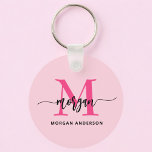 Hot Pink Modern Script Girly Monogram Name Key Ring<br><div class="desc">Keep your keys in style with our Hot Pink Modern Script Girly Monogram Name Keychain! Featuring a vibrant hot pink design, this keychain is personalised with your name in a chic modern script for a custom, fashionable touch. Perfect for adding a bit of flair to your keys or bag, it’s...</div>