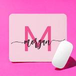 Hot Pink Modern Script Girly Monogram Name Mouse Pad<br><div class="desc">Add a pop of colour to your workspace with our Hot Pink Modern Script Girly Monogram Name Mouse Pad! Featuring a vibrant hot pink design and personalised with your name in a chic modern script, this mouse pad blends style with practicality. The smooth surface ensures precise mouse movements, while the...</div>