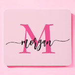 Hot Pink Modern Script Girly Monogram Name Mouse Pad<br><div class="desc">Add a pop of colour to your workspace with our Hot Pink Modern Script Girly Monogram Name Mouse Pad! Featuring a vibrant hot pink design and personalised with your name in a chic modern script, this mouse pad blends style with practicality. The smooth surface ensures precise mouse movements, while the...</div>