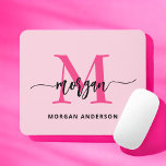 Hot Pink Modern Script Girly Monogram Name Mouse Pad<br><div class="desc">Add a pop of colour to your workspace with our Hot Pink Modern Script Girly Monogram Name Mouse Pad! Featuring a vibrant hot pink design and personalised with your name in a chic modern script, this mouse pad blends style with practicality. The smooth surface ensures precise mouse movements, while the...</div>