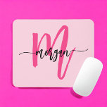 Hot Pink Modern Script Girly Monogram Name Mouse Pad<br><div class="desc">Add a pop of colour to your workspace with our Hot Pink Modern Script Girly Monogram Name Mouse Pad! Featuring a vibrant hot pink design and personalised with your name in a chic modern script, this mouse pad blends style with practicality. The smooth surface ensures precise mouse movements, while the...</div>