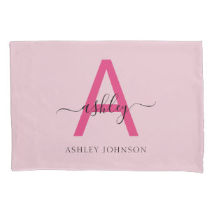 Hot Pink Modern Script Girly Monogram Name Pillowcase