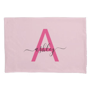 Hot Pink Modern Script Girly Monogram Name Pillowcase