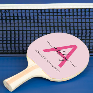 Hot Pink Modern Script Girly Monogram Name Ping Pong Paddle