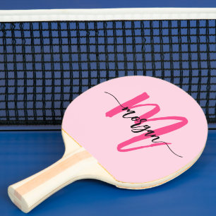 Hot Pink Modern Script Girly Monogram Name Ping Pong Paddle