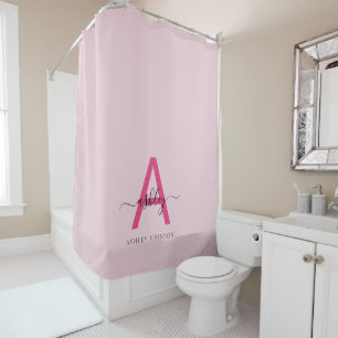 Hot Pink Modern Script Girly Monogram Name Shower Curtain