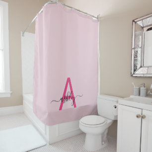 Hot Pink Modern Script Girly Monogram Name Shower Curtain
