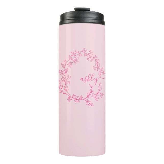 Hot Pink Modern Script Girly Monogram Name Thermal Tumbler (Front)