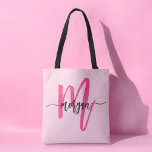 Hot Pink Modern Script Girly Monogram Name Tote Bag<br><div class="desc">Carry your essentials in style with our Hot Pink Modern Script Girly Monogram Name Tote Bag! Featuring a bold hot pink design, this tote is personalised with your name in a chic modern script for a trendy, custom look. Perfect for shopping, school, or everyday use, it offers ample space and...</div>