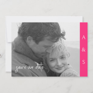Hot Pink Modern Simplicity B/W Photo Horizontal Save The Date