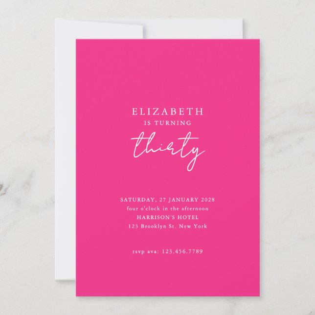 Hot Pink Modern Thirty Photo Birthday Party Invitation (Front)