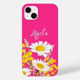 Hot Pink Modern Wildflowers Custom Monogram Case-Mate iPhone 14 Plus Case