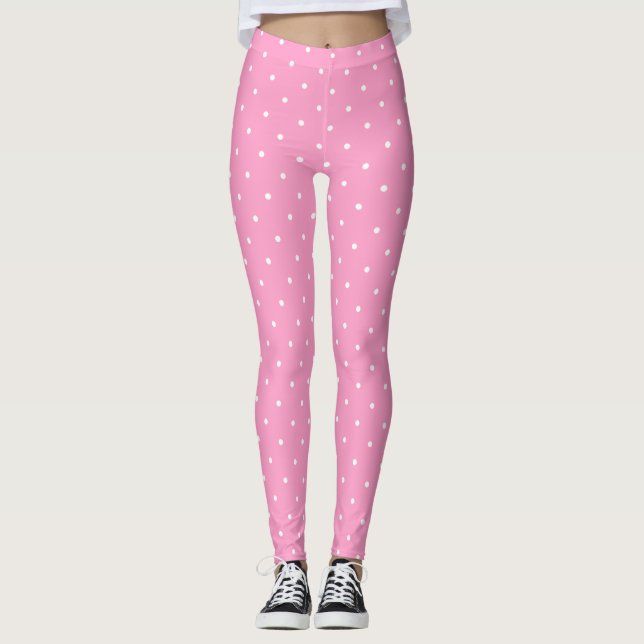 Hot Pink Modish White Circles Dots Elegant Trendy Leggings (Front)