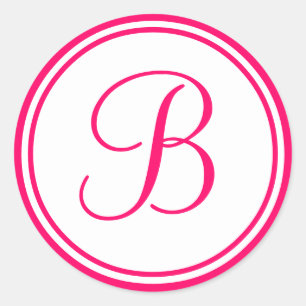 Hot Pink, Monogram B Wedding Label