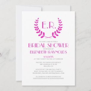 Hot Pink Monogram Bridal Shower Invitations