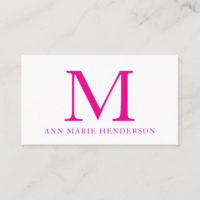 Hot Pink Monogram  Business Card (Front)