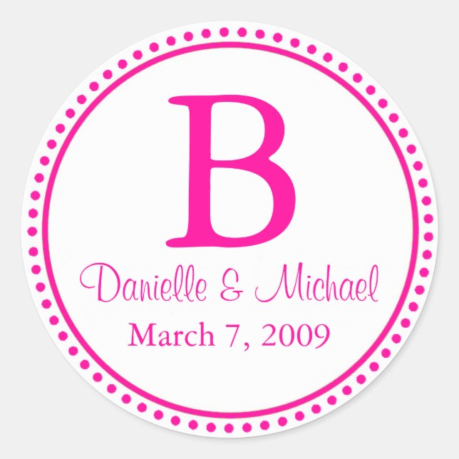Hot Pink Monogram Classic Round Sticker (Front)