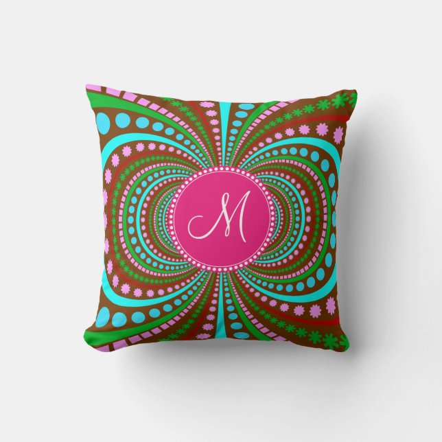 Hot Pink Monogram Cool Funky Pattern Cushion (Front)