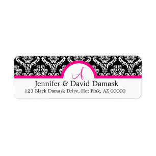 Hot Pink Monogram Damask Return Address Labels
